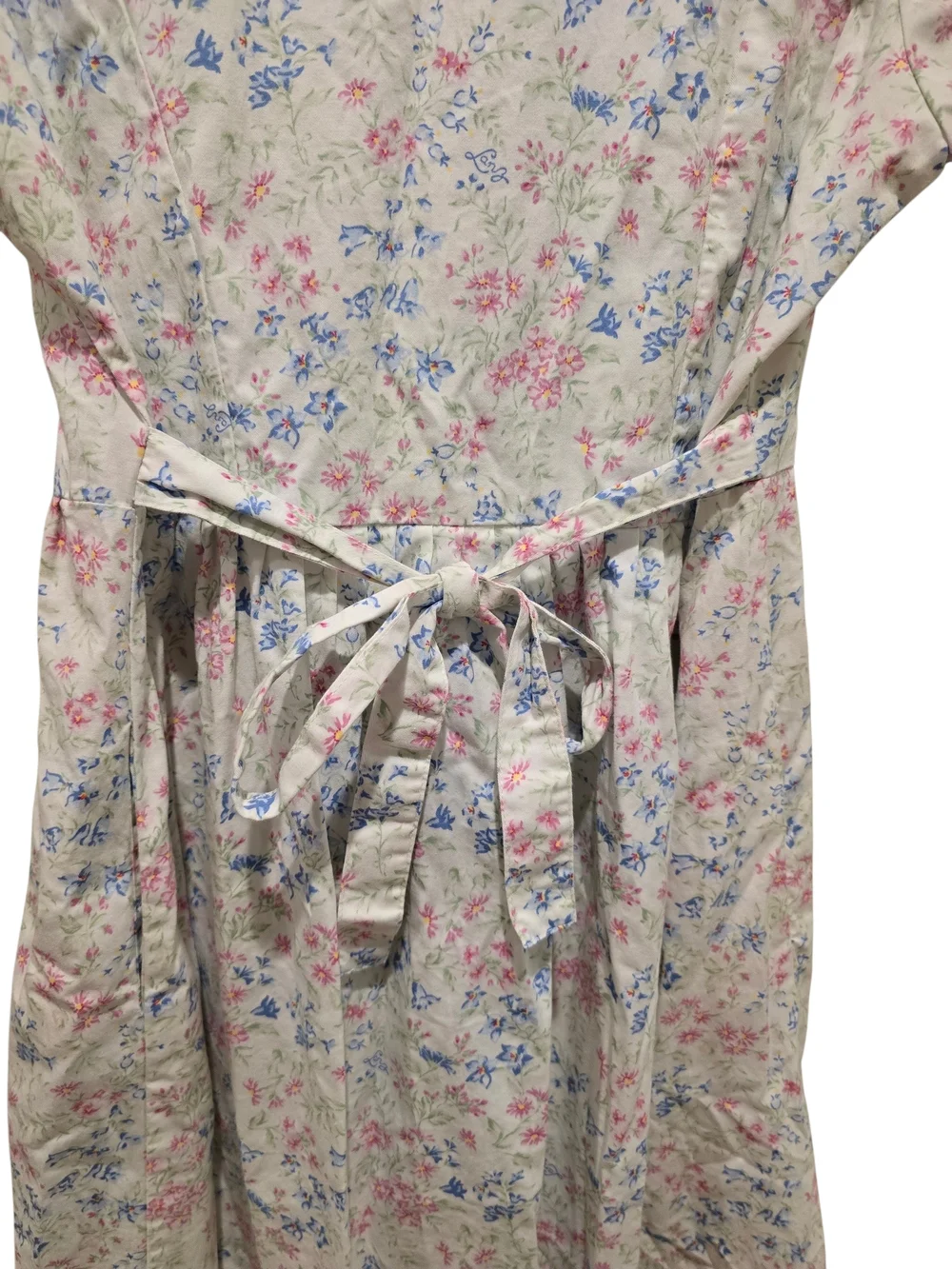 Lanz Of Salzburg Floral Short Sleeve Cotton Nightgown With Tie Waist - Picture 6 of 7